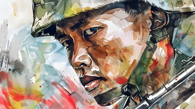 Thailand soldier close up Illustration. Modern soldier of Thailand watercolor colors Illustration 