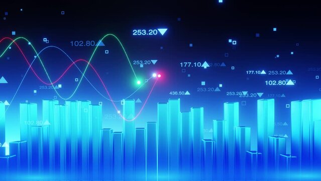Stock market abstract finance background with motion graph, camera slide left,