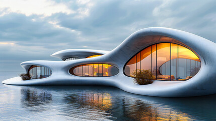 Obraz premium Winter Wonderland at Night: Luxurious Ski Chalet in Snowy Landscape with Festive Christmas Decor