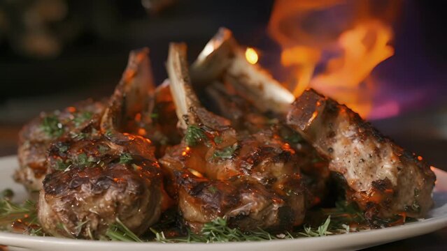 Tender lamb chops deeply charred and infused with aromatic herbs and es transport you to the Mediterranean with each delicious bite cooked over an open flame.