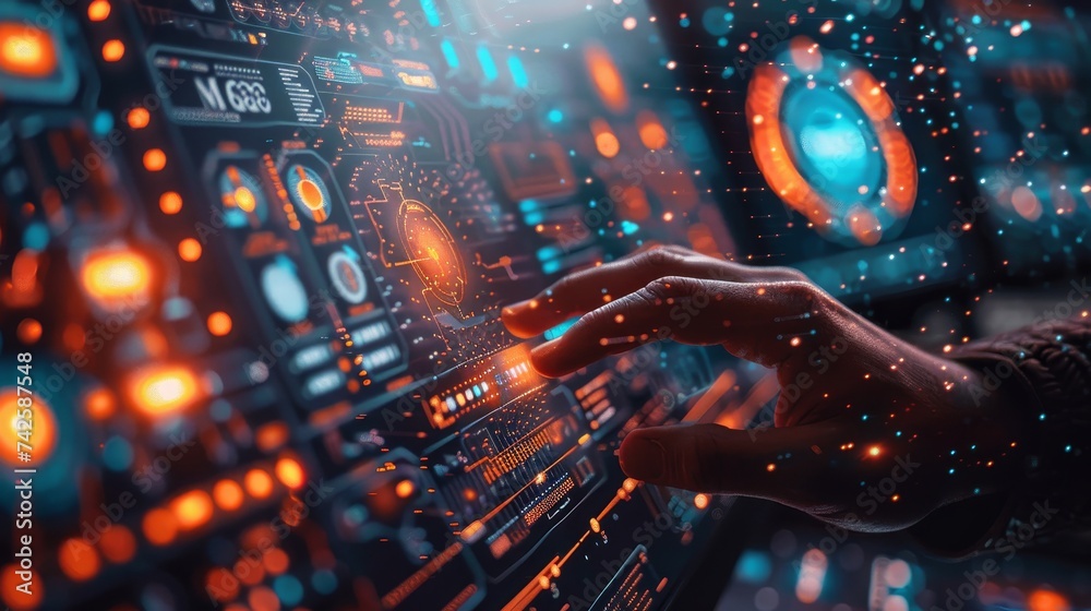 Poster visualize the firewall: cybersecurity's first line of defense against cyber attacks, evolving with t