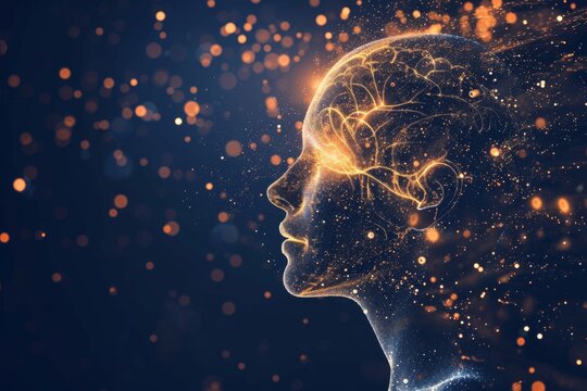 AI Brain Chip gallium. Artificial Intelligence quantum human it outsourcing mind circuit board. Neuronal network magnetoencephalography smart computer processor neurotechnology control