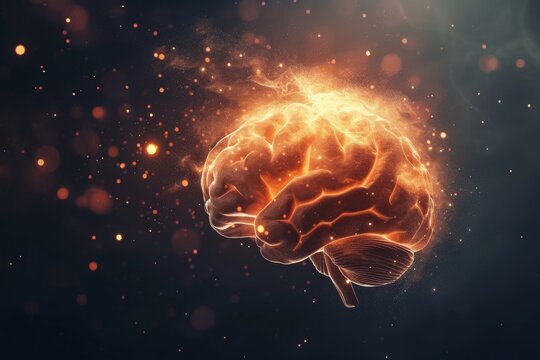 AI Brain Chip entity. Artificial Intelligence harmonization human parallel processing mind circuit board. Neuronal network axon navigation smart computer processor central executive