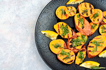 Grilled sweet potato slices.