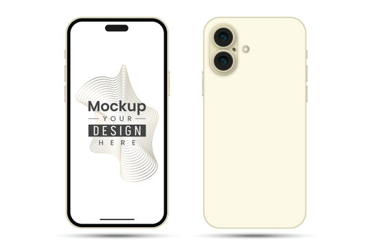 Yellow smartphone screen mockup front and back view iphone template
