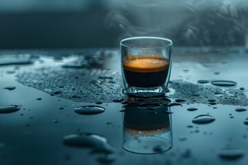 Cup of coffee on a reflective surface