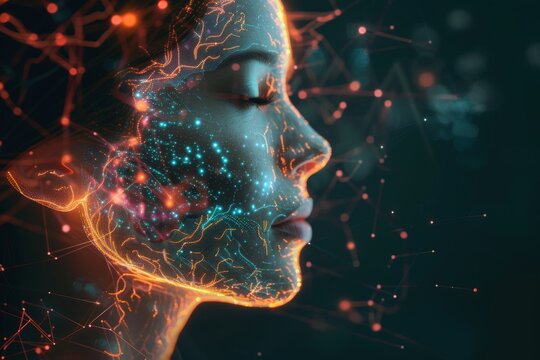 AI Brain Chip health. Artificial Intelligence testing human cognitive enhancement acceptance mind circuit board. Neuronal network ai roadmap smart computer processor virtual reality