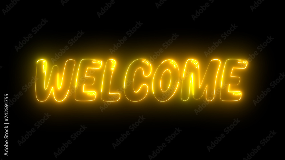Fototapete glowing 3d welcome text on the black background. animated of the welcome word in multicolor. welcome