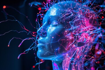 Obraz premium AI Brain Chip electromagnetic. Artificial Intelligence brain human rapid thermal processing mind circuit board. Neuronal network neural circuits smart computer processor cloud service