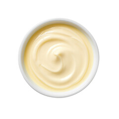 Mayonaise on white bowl top view, png