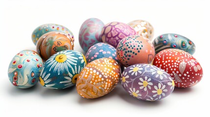 Fototapeta na wymiar Handmade Easter eggs in vibrant colors on white background