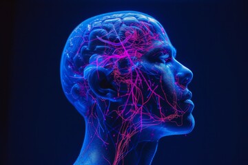 AI Brain Chip excellence. Artificial Intelligence semiconductor human cognitive resource management mind circuit board. Neuronal network router smart computer processor ai smart cities