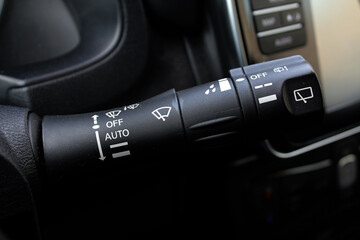 Rain windshield wiper control lever with variable speed function. Car wiper control stick. 