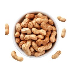 closeup peanuts in a bowl, on transparent background, clipping path, png 