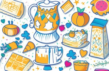 Fototapeta premium Set of Kosher Dairy Products to Celebrate the Jewish Holiday of Shavuot, Harvest Festival