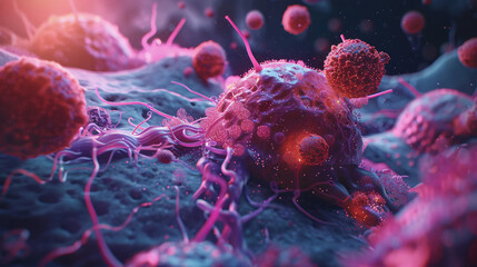 Molecular structure of cancer cells under micros.