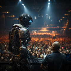 Fototapeta premium Robot Speaker Engages Audience at Event