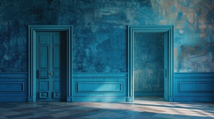 open doors in blue room