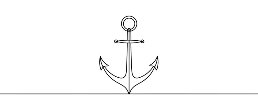 Anchor is drawn by one black line on a white background. One-line drawing. Continuous line. Vector Eps10