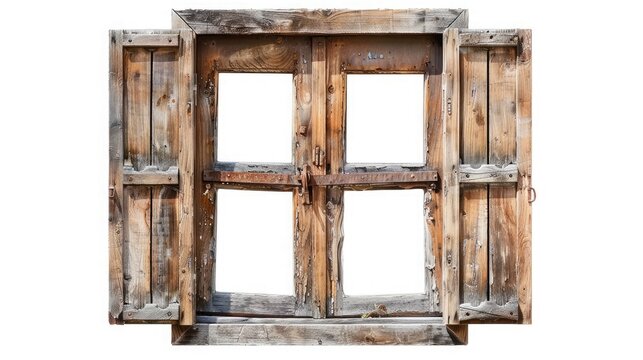 Wooden window isolated on white background.