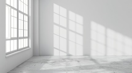 Blank white wall with window and concrete floor