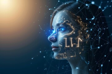 AI Brain Chip encryption. Artificial Intelligence plasticity human it budgeting mind circuit board. Neuronal network brain computer interface deep learning smart computer processor multiple data