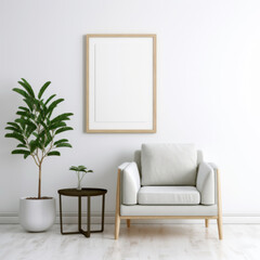 Blank Frame Above Armchair with Houseplants