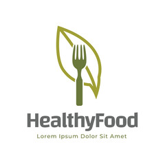 healthy food logo design with leaf elements.  Organic food vector design