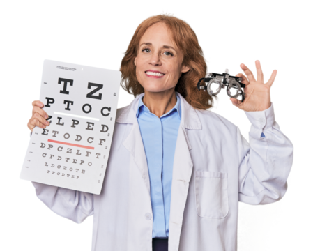 Ophthalmologist with vision test, ensuring eye health and accurate diagnosis