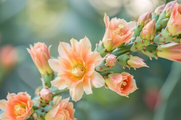 Obraz premium Beautiful light orange flowers of cactus