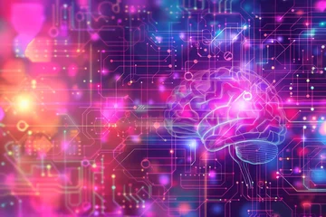 Foto op Plexiglas AI Brain Chip transformation. Artificial Intelligence lobule mind ai bias mitigation circuit board. Neuronal network neurological simulations computer processor paas © Leo