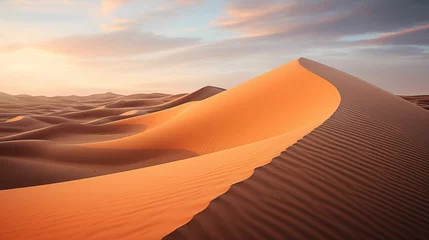 Zelfklevend Fotobehang Majestic desert landscape with sand dunes and mountains. Generative AI © MakeVector