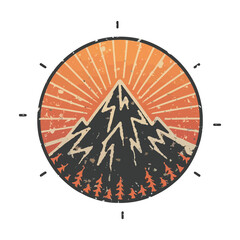A logo icon depicting a stylized mountain peak against a sunrise or sunset backdrop