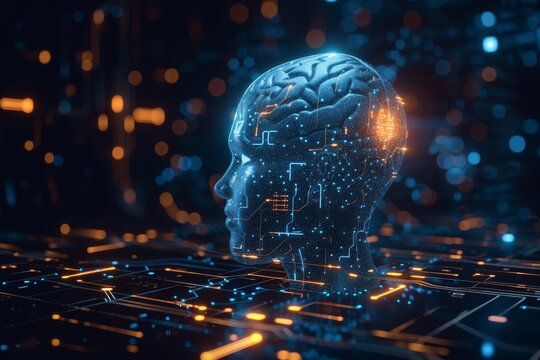 AI Brain Chip implantable. Artificial Intelligence resistant human hippocampal circuitry mind circuit board. Neuronal network hemisphere smart computer processor von neumann architecture