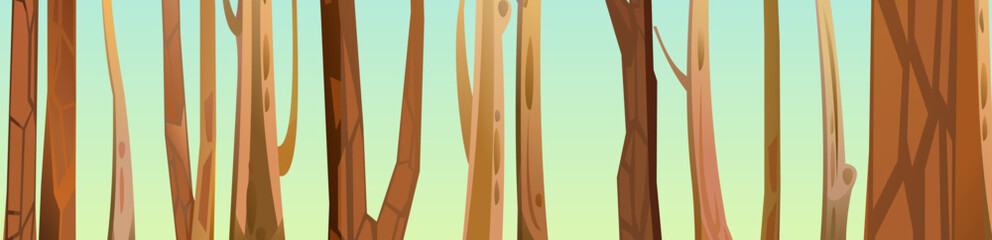 Tree trunks. View of trees. Scenery Landscape. Fun cartoon style. Vector