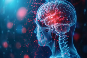 AI Brain Chip cortex. Artificial Intelligence audio human neurotransmitter receptors mind circuit board. Neuronal network nmda receptors smart computer processor benign brain tumors - obrazy, fototapety, plakaty