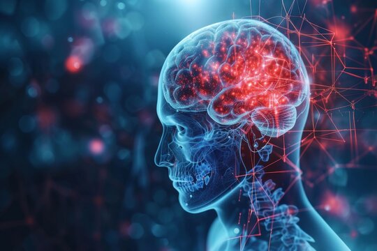 AI Brain Chip sram. Artificial Intelligence decoding human digital signal processing mind circuit board. Neuronal network neurotransmitter distribution smart computer processor mems