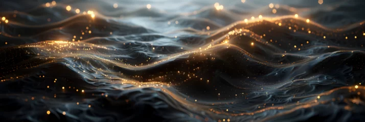 Foto op Plexiglas Dark abstract psychedelic background Modern dark abstract, shimmering water, shining waves in the sea water © Mustafa