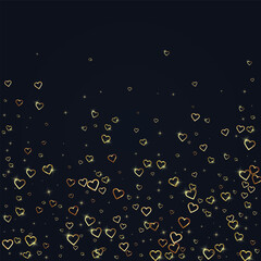 Gold hearts scattered on black background.