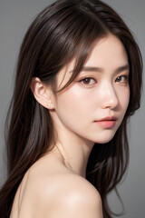 Naklejka premium Gorgeous Asian Young Female Model - Fashion or Cosmetics Model - Surreal Beauty with Perfect Fine Features - Beautiful Smooth Hair