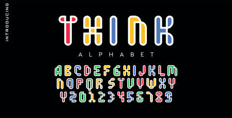 Think Modern abstract digital alphabet font. Minimal technology typography, Creative urban sport fashion futuristic font and with numbers. vector illustration - obrazy, fototapety, plakaty