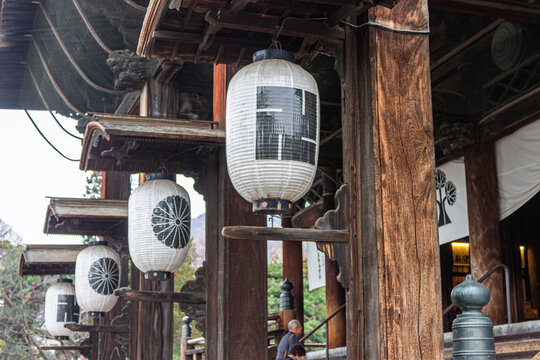 Nagano, Japan. The seals of the swastika, the Tokugawa Shogunate, the Japanese Imperial Seal and the Zenko-ji emblem