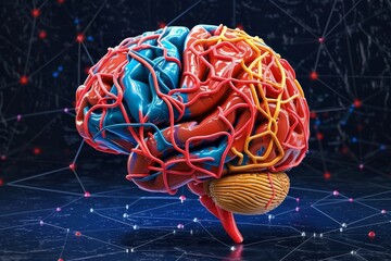 AI Brain Chip protocols. Artificial Intelligence regulation mind myasthenia gravis circuit board. Neuronal network digital therapeutics processing calcarine sulcus - obrazy, fototapety, plakaty