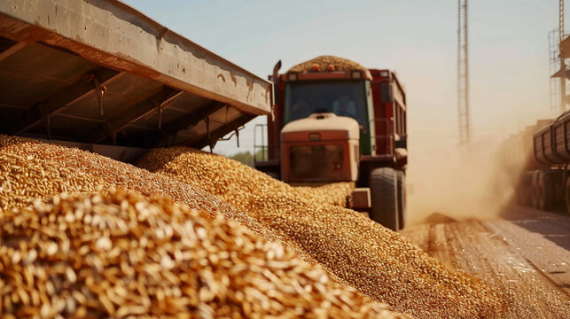 Wheat grain loading at agro plant during harvest