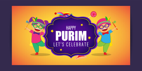 Vector illustration of Happy Purim social media feed template