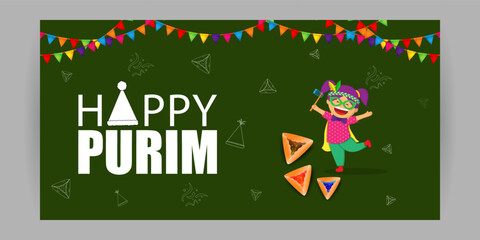 Fototapeta premium Vector illustration of Happy Purim social media feed template