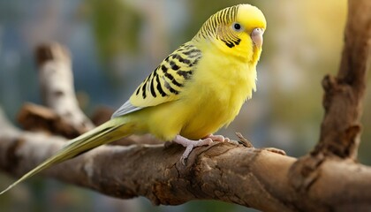 A yellow budgie on a branch