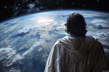 Jesus Christ watching the earth from above