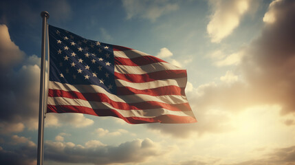 American waving flag on shiny background. American flag illustration - obrazy, fototapety, plakaty