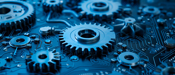 A blue background with gears and the word cogs on it,Gears icon special blue banner background
